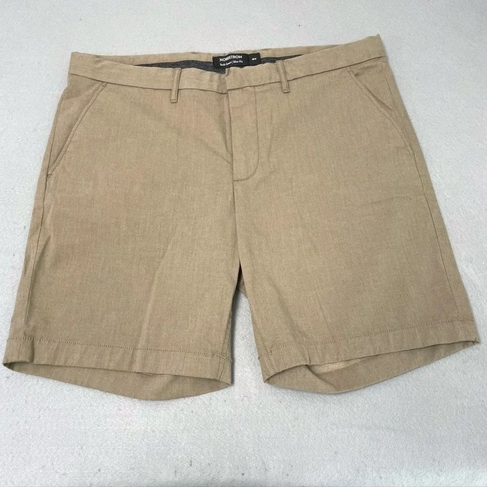 Nordstrom Tech-Smart Slim Fit Mens‎ 35W Tan Khaki Chino Shorts N0468215MN